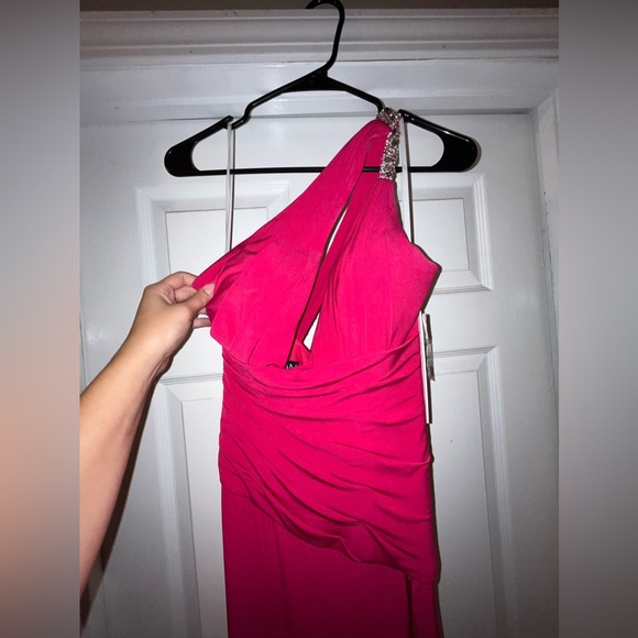 Jovani Hot Pink Ruched One Shoulder Formal Dress Size 00 NWT - Picture 4 of 7